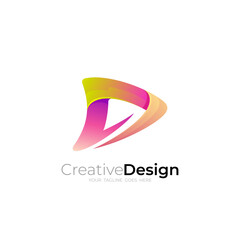 D logo with simple design company, triangle icons, play logos
