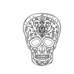 Floral Decorative Skull Art Line Illustration 