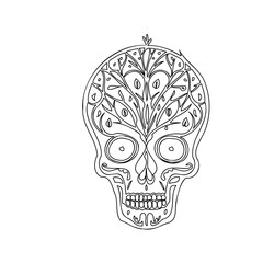 Detailed Sugar Skull Line Art for D�a de Muertos