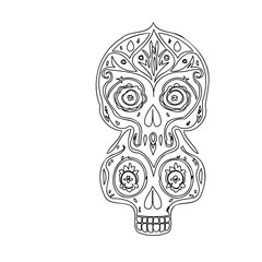 Ornate Day of the Dead Skull Line Art Style