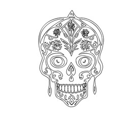 Stylized Sugar Skull Outline With Floral Elements