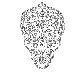 Line Art Intricate Skull, Dia De Los Muertos Theme