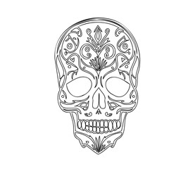 Elaborate Sugar Skull Outline on White Backdrop