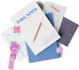 top view of notebooks and geometric figures