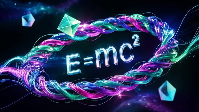 Camera Orbiting Neon Equation in Cosmic Space Vortex, Abstract Sci-Fi Scene, 4K - Powered by Adobe