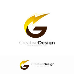 Obraz premium Thunder logo with letter G design vector, flash of lightning