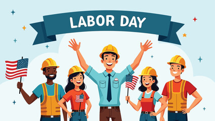 Happy Diverse Workers Celebrating Labor Day