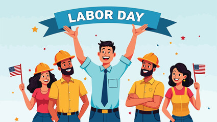 Happy Labor Day Diverse Workers Celebrating