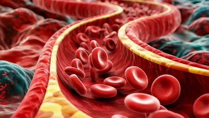 Red Blood Cells Flowing Inside Blood Vessel, Cinematic Macro Medical Visualization, 4K - Powered by Adobe