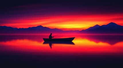Silhouette of fisherman at sunset