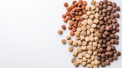 Vibrant Pet Food Kibbles in Various Shapes and Sizes