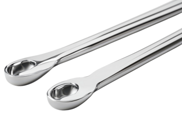 Close up of two gleaming chrome open end wrenches precision engineered tools for mechanics showcasing their polished surface and smooth on transparent background