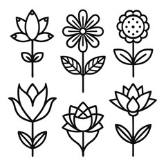 Simple Black Line Art Flower Icon Set – Minimal Vector Floral Collection

