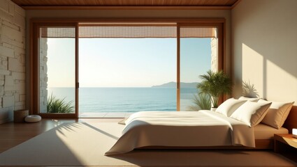 Fototapeta premium Enchanting and colorful bedroom design featuring a calming zen theme in a high fidelity cinematic photography style