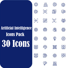 Artificial intelligence set of web icons in line style. AI technology icons for web and mobile app. Machine learning, digital AI technology, algorithm, smart robotic, cloud computing network
