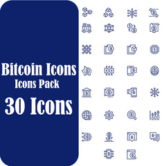 Bitcoin cryptocurrency linear icons set
