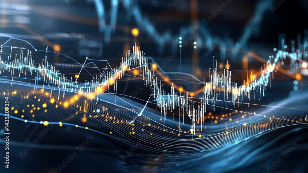 Poster abstract financial graph visualization with glowing elements