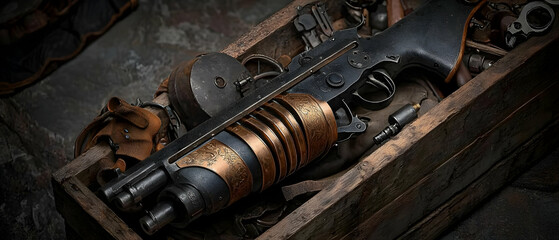 Steampunk Shotgun in Wooden Crate
