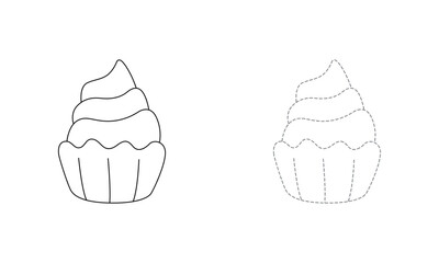 Tracing lines for toddlers. Handwriting practice sheet. Educational children game, printable worksheet for kids with Cup Cake 
