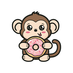 Cute Monkey Enjoying a Delicious Pink Donut