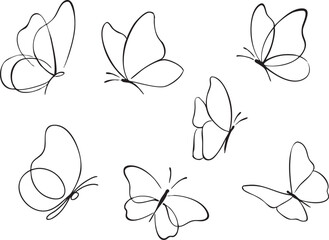 A set of minimalistic butterfly pattern vector illustrations