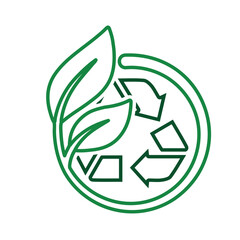 recycle icon. sustainability symbol with plants. reuse, eco, used goods, green energy web icon. line design style