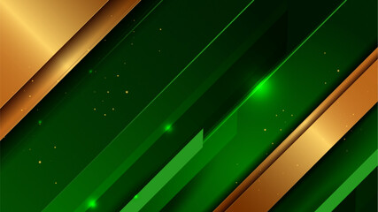 Abstract green background with elegant diagonal gold lines, Islamic and Diwali festival banner, invitation wallpaper design, luxury vector art, 1920x1080, not AI generated