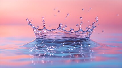 Stunning Water Droplet Crown Splash on Pink and Blue Water Surface