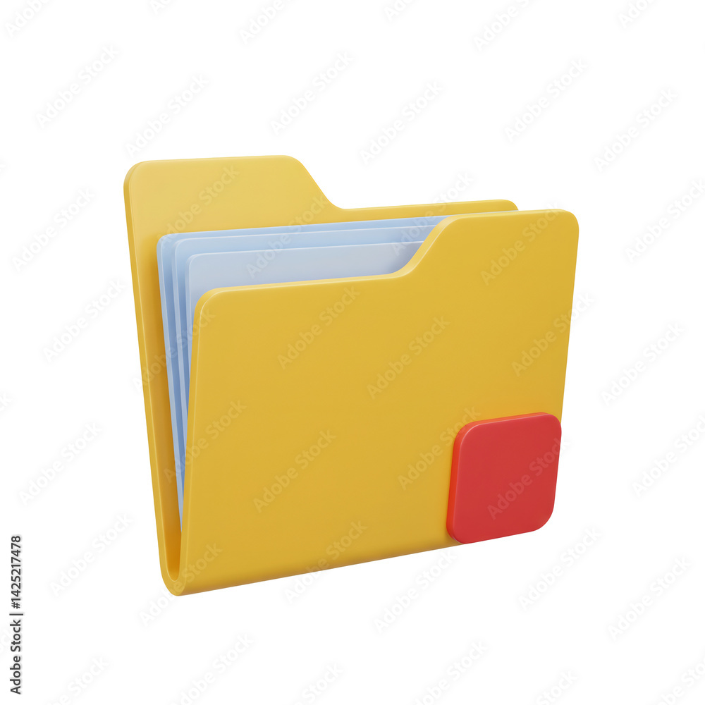 Aufkleber yellow 3d folder with red tab and blue documents isolated on transparent background