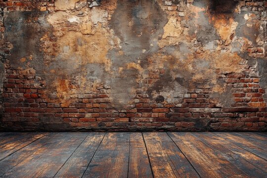 A red brick wall with a large empty room in the middle