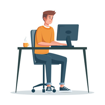 Office work concept. Colored flat vector illustration. White background.