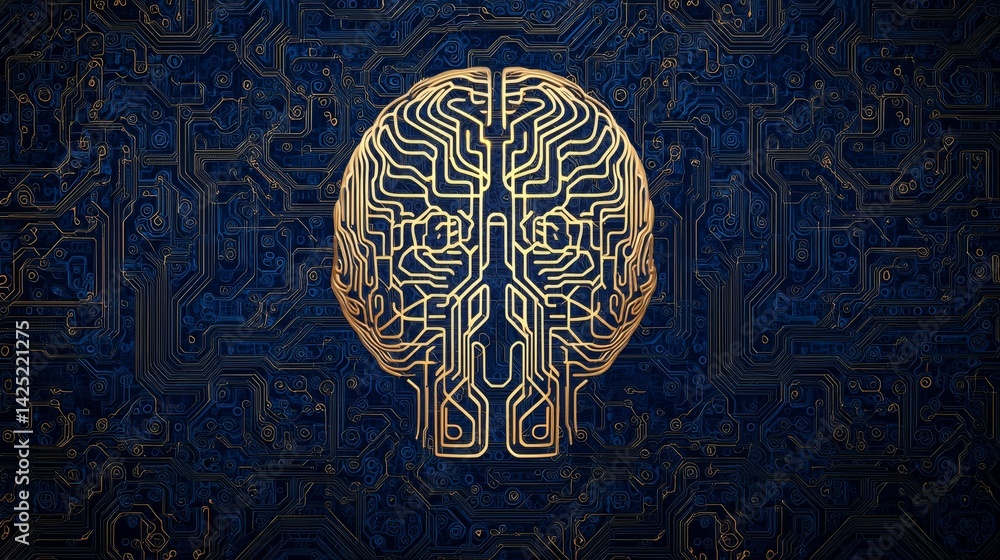 Poster abstract circuit pattern resembling a human skull.