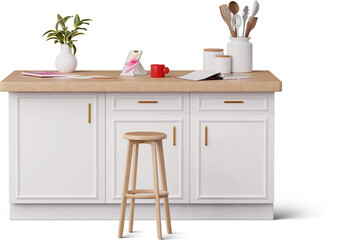 front view of smartphone and notes on the kitchen island