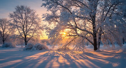 Winter Trees Sunrise Landscape