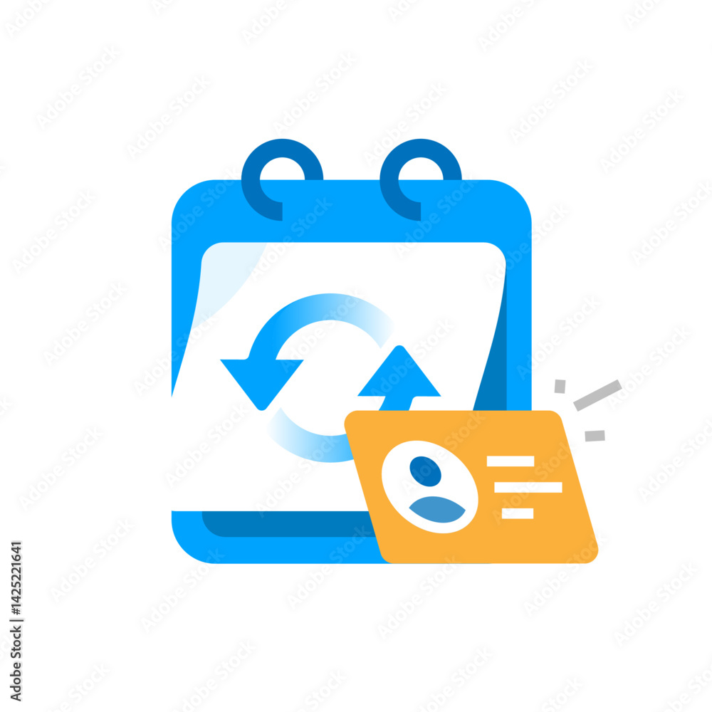 Poster flat illustration of data update concept featuring a calendar and id card. personal information upda