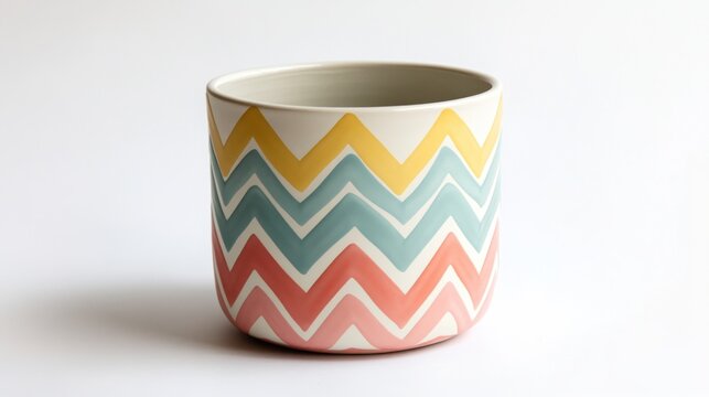 Vibrant ceramic planter with zigzag pattern - Powered by Adobe