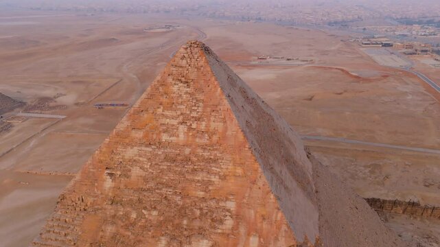 Aerial View Of Pyramids At Giza Pyramid Complex (Giza Necropolis) in Cairo, Egypt. - closeup shot