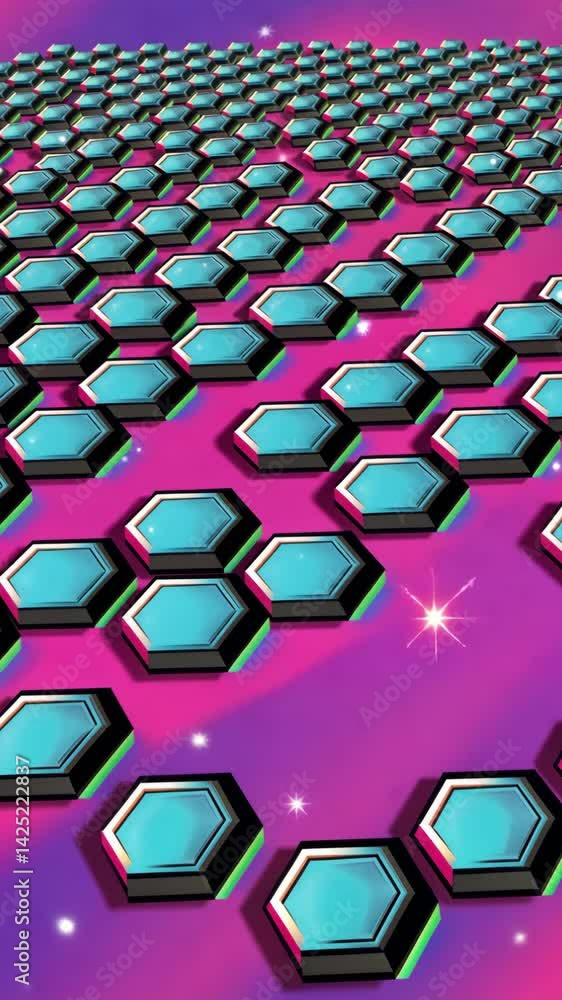 Poster a close up of a hexagonal pattern. the pattern is made up of many blue small hexagons