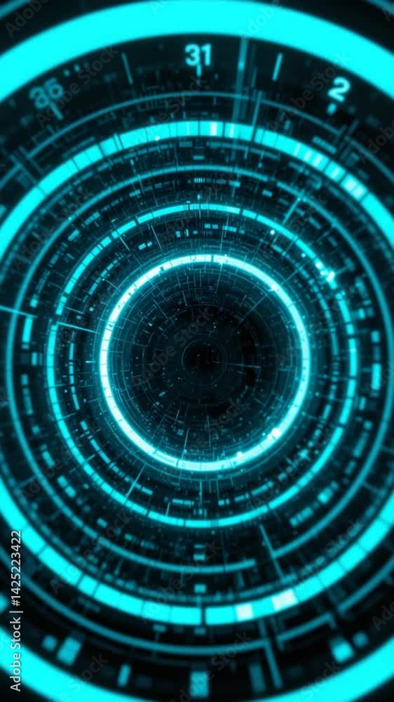 Wall mural abstract swirling neon circles create a vibrant futuristic tunnel.. ai generated