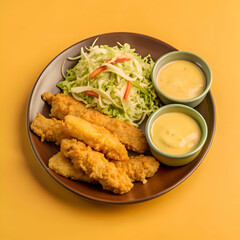 Crispy Chicken Tenders with Creamy Sauce and Coleslaw