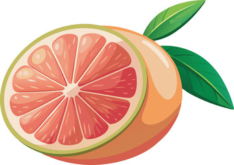 A vibrant, high-quality vector illustration showcasing a beautifully detailed grapefruit with fresh, juicy slices in a bright, artistic style.