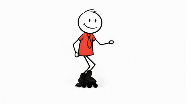 Happy Stick Figure Roller Skating in Red Shirt