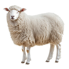 A Fluffy White Sheep Standing Against a Black Background A Detailed Portrait of a Domestic Sheep Breed