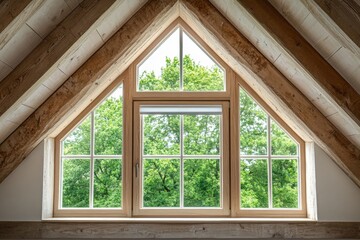 A window with three panes of glass and a wooden frame