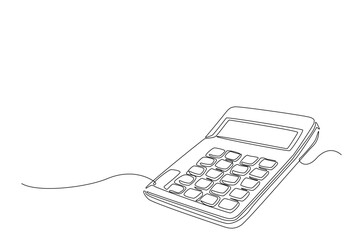 Calculator accounting tool in continuous one line drawing. Single line art illustration of calculator. Editable vector.