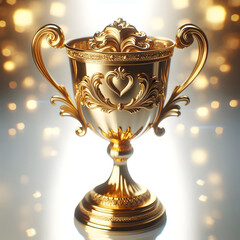 A shiny gold trophy cup, isolated on black, symbolizes victory and achievement for the competition winner