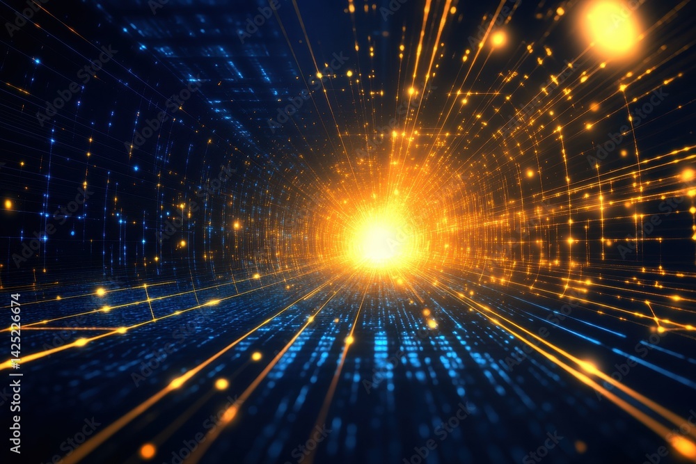 Aufkleber dynamic abstract digital background with vibrant golden explosion and streaks of blue and gold light