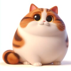 3d cute animation of a fat cat on white background