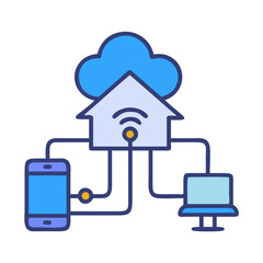 Smart Home Connected to Cloud Icon Design