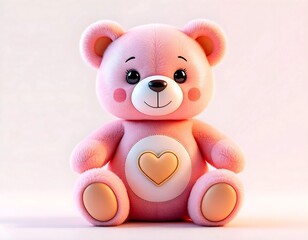 3D Adorable Pink Teddy Bear with Heart Design